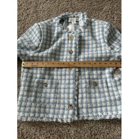 Richarl Zoe Women's Fringe-Trim Tweed Blazer gold button detail Size Large - Picture 8 of 12